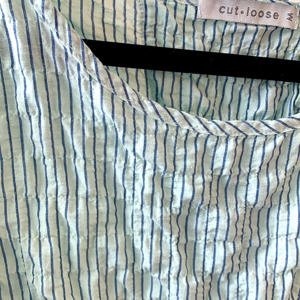 cut loose sz M Crinkled Aqua Striped Top lagenlook layers made in USA Coastal - Picture 5 of 6
